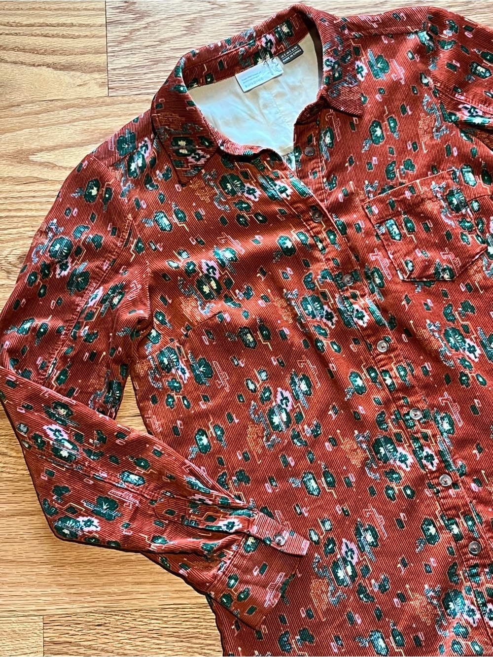 ANTHROPOLOGIE - Rust Colored Printed Long-Sleeve Corduroy Shirt